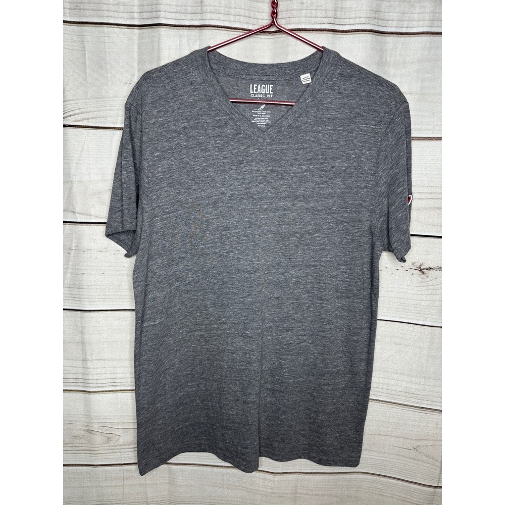 League V-Neck T-Shirt Mens Large Gray Heathered Classic Fit Tri-Blend Tee